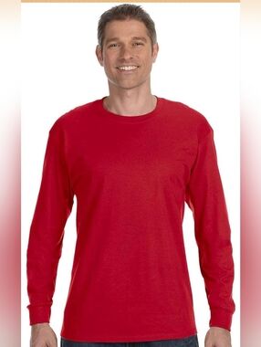 New Hanes Red Long Sleeve Men Cotton T-Shirt 3XL Basic Minimalist Tagless Cotton
